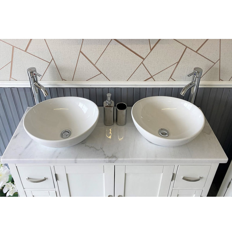 Bussard 1230mm Double Bathroom Vanity with Vessel Stone Basin, White Marble