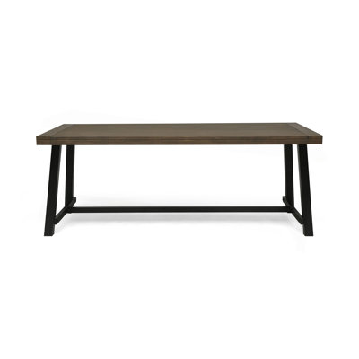 Outdoor Acacia Wood Dining Table,Grey/Rustic Metal
