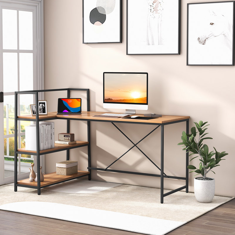 Brookbay L-Shaped Metal Base Computer Desk, Walnut/Black