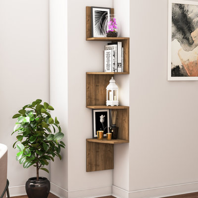 Modern Wall Shelf, Walnut Color, 11.6 x 11.6 x 61.0 inches | 100% Melamine Coated Particle Board, Thickness: 0.7 inches | Numerous Shelves, Wall-Mountable Design, Perfect for Home Decor & Organization