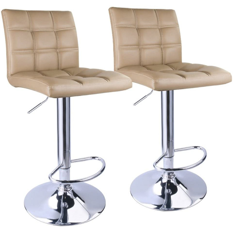 Ludly 32.5" Swivel Upholstered Adjustable Height Counter Stool, Khaki, 2