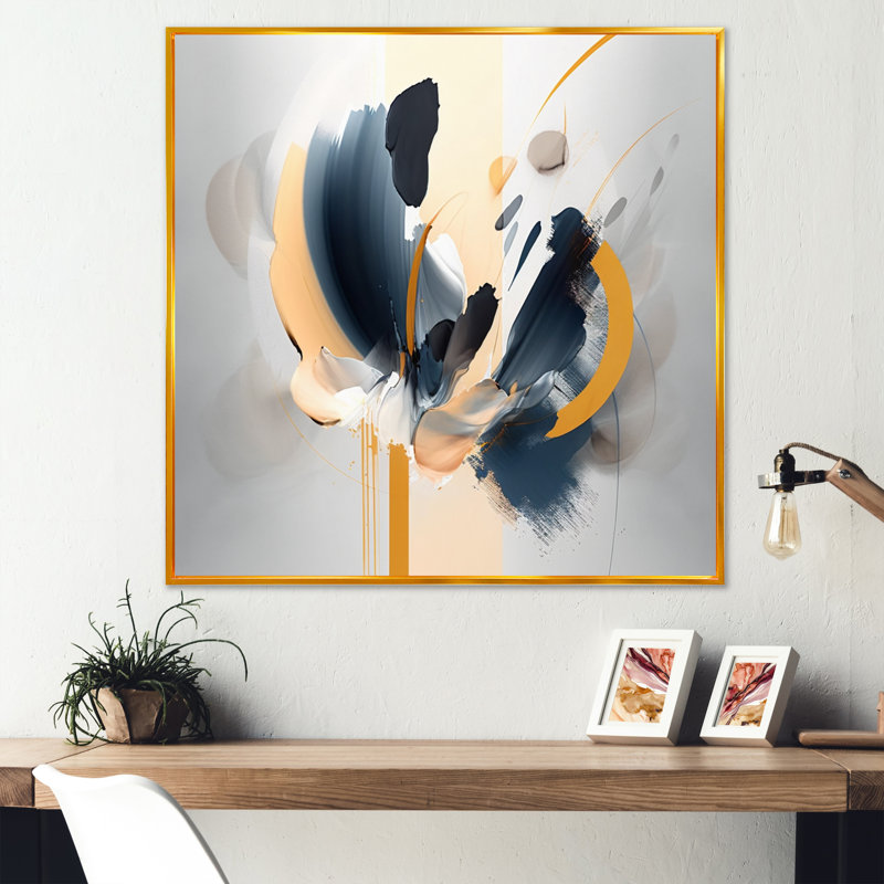 Peinture abstraite fleur - décoration murale abstraite, H 16 po x l 16 po x P 1 po, Toile avec cadre flottant or