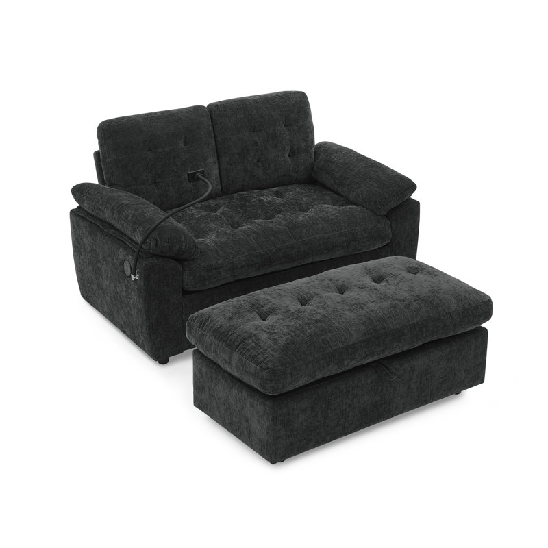 Fauteuil en chenille l 56 po avec repose-pieds avec rangement, Noir