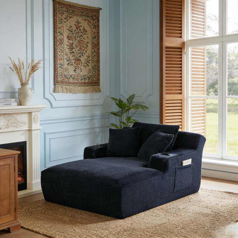 Oversized Chaise Lounge Chair Indoor, Dark Blue