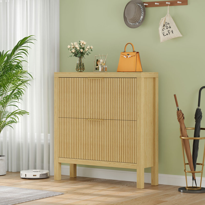 18 Pair Shoe Storage Cabinet, Natural Wood