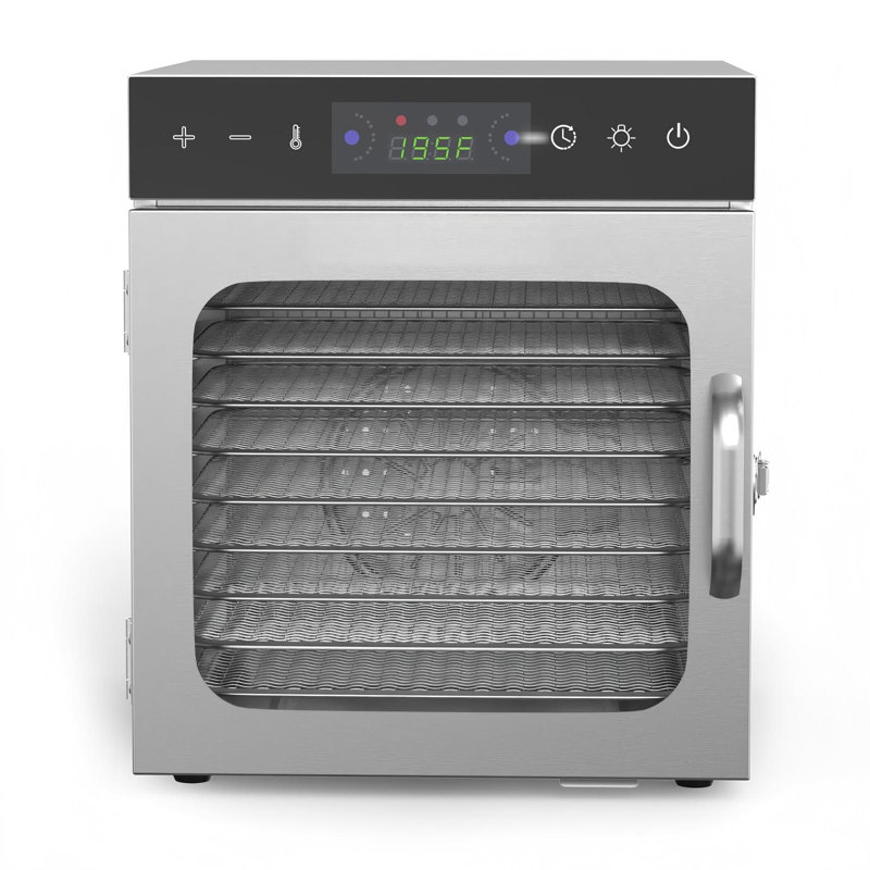 Déshydrateur d'aliments en acier inoxydable à 10 plateaux, 304 plateaux de qualité alimentaire, débit d'air à 360 °, contrôle numérique de la température et minuterie 24 heures, déshydrateur électrique silencieux pour les saucisses, les fruits, les légumes, les herbes et les friandises pour animaux