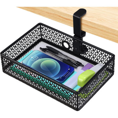 Panier de rangement pivotant à 360 ° C-Clamp sous le bureau, organisateur de bureau robuste en maille métallique pour bureau à domicile