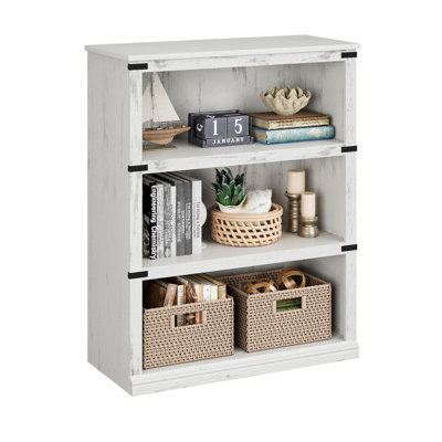 Bibliothèque à 3 niveaux, bibliothèque de style campagnard avec rangement, bibliothèque basse à 3 tablettes