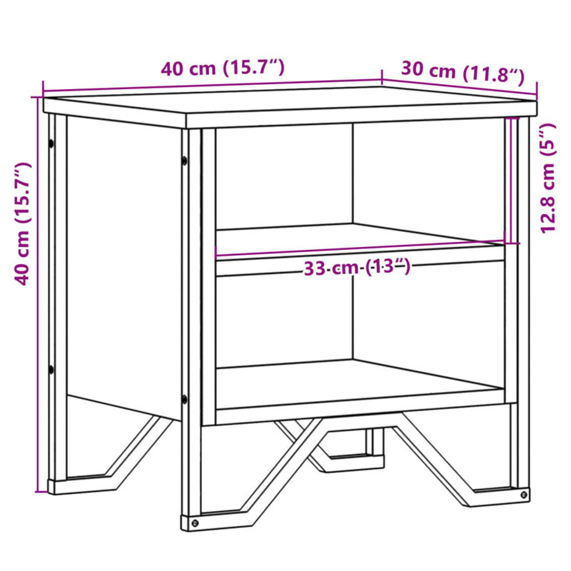 Alliyah 40cm W Metal Bedside Table, Brown Oak 