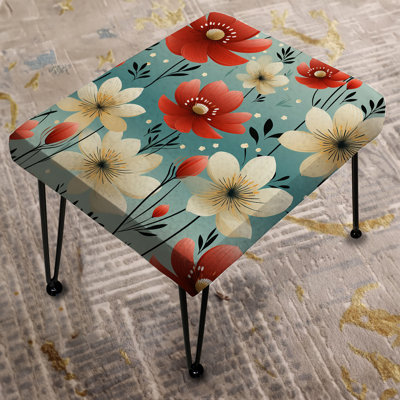Red Coastal Harmony Floral Pattern I - Floral Rectangle Ottoman