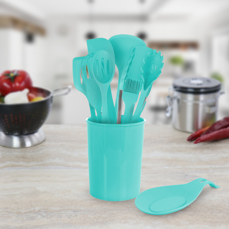 MegaChef Light Teal Silicone 12-Piece Cooking Utensil Set