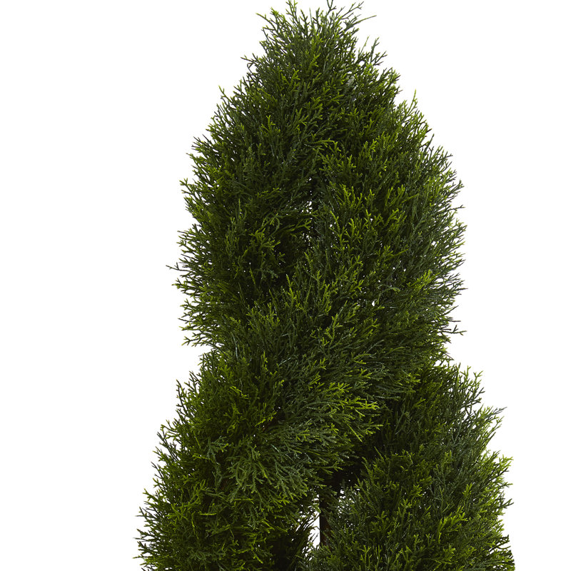 4ft. Cypress Double Spiral Topiary Artificial Tree in Slate Planter UV Resistant (Indoor/Outdoor)