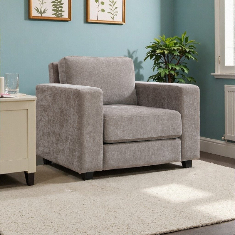 Fauteuil d'appoint en chenille robuste FSedeo avec coussin en mousse viscoélastique de 7 pouces, pieds en bois massif, Taupe