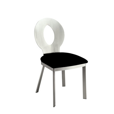Metal Construction Dining Chairs, Silver, Black Microfiber Seat, Oval Back, 2 2Pc Frame, Back Style