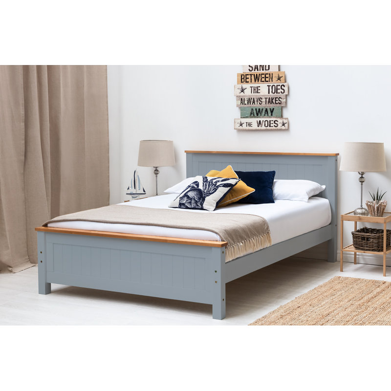 Aubrey Solid Wood Low Profile Bed Frame with Mattress, Grey, Double (4'6), 19cm Double Memory Foam