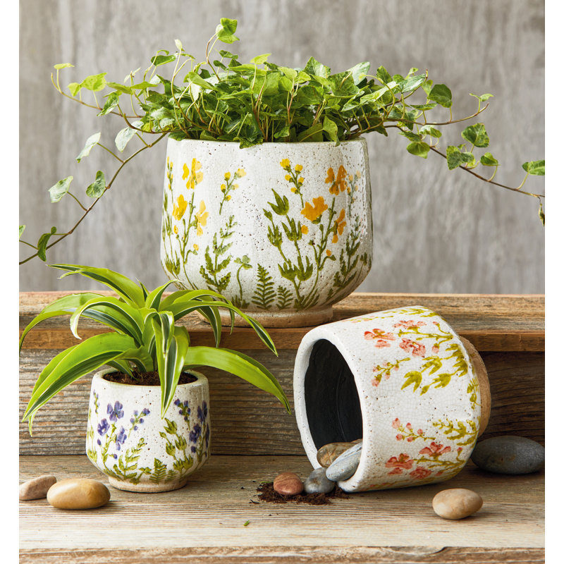 Large Wild Flower Footed Planter - 8.5" X 8.5" X 8" -  For Garden Pots & Planters - Easy To Clean, 8'' H x 8.5'' W x 8.5'' D