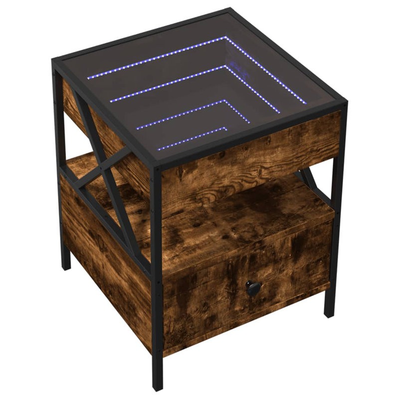 Daneli 40 cm W Steel Bedside Table, Smoked Oak