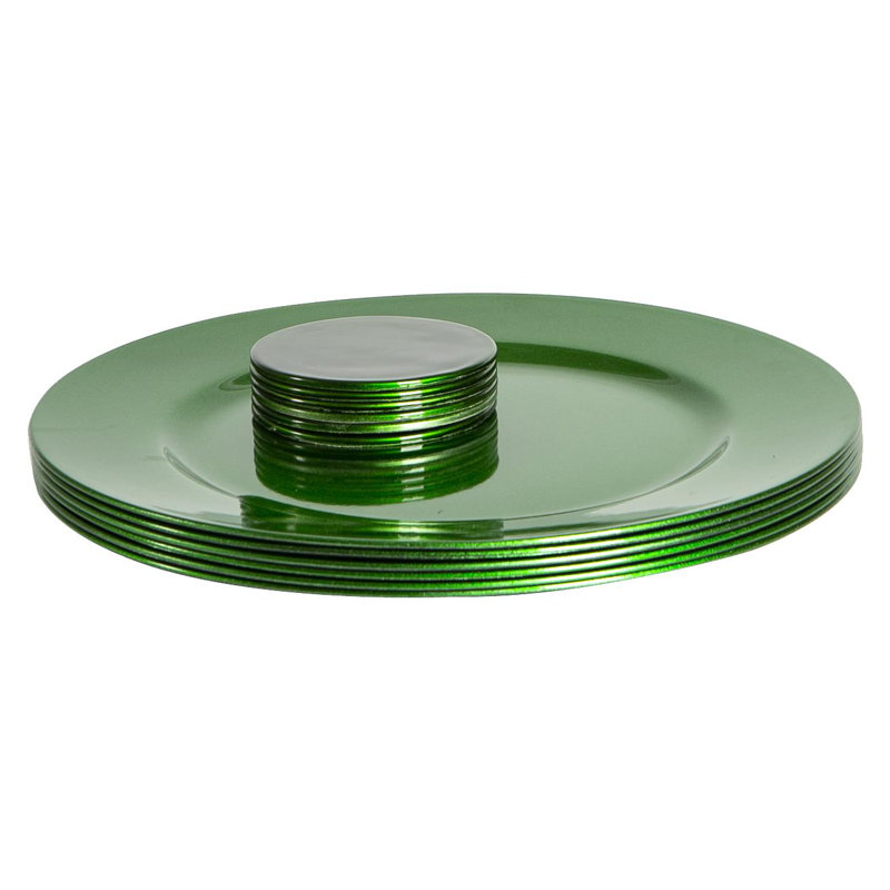 Argon Tableware - Melamine Charger Plates & Coasters - 12 Piece Set, Green