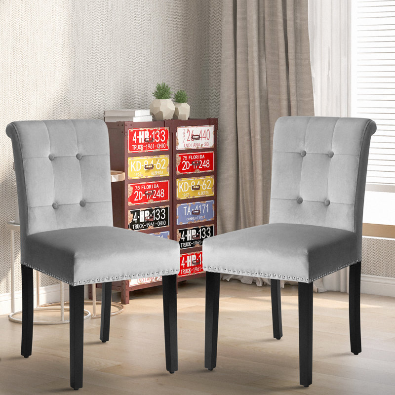 Raymundo 47cm H Tufted Velvet Upholstered Side Chair, Grey