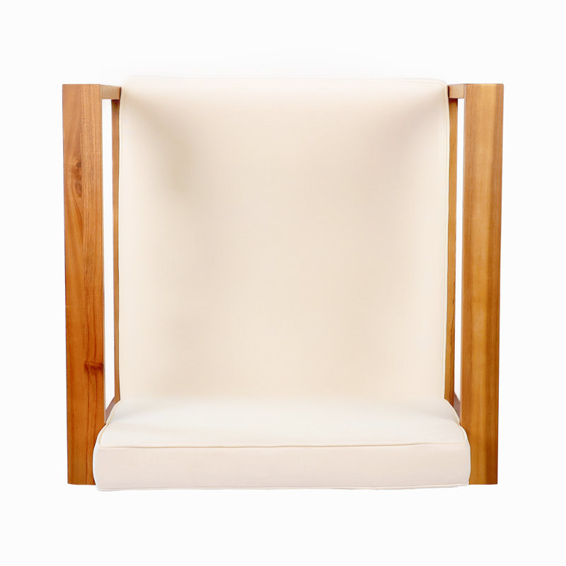 Of 2 Patio Dining Armchairs - For Comfort Open Lasting Support Thick Foam Seat Robust Wood Frame & Beige Trait Easy Installation Clarification Chairs   2  Unrivaled Sitting Back Cushion Design Method