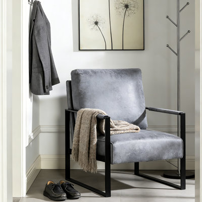 Chaise d'appoint Mid-Century moderne avec structure carrée en métal robuste et revêtement en microfibre résistant aux taches de qualité supérieure - Fauteuil polyvalent pour le salon, la chambre à coucher et le bureau