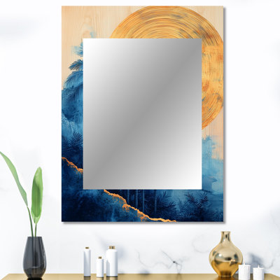 «Aqua Palm Trees On Golden Tropical Sunrise - Miroir décoratif palmiers, grand miroir mural bleu, impression sur métal