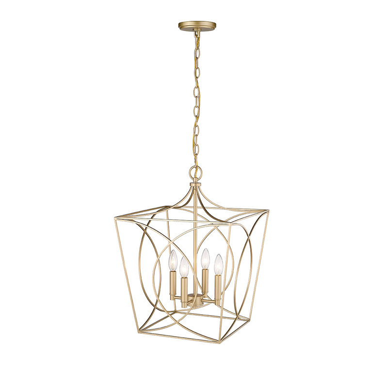 Luminaire suspendu carré 4 lumières, Or moderne, H 21,9 po x l 15,87 po x P 15,87 po