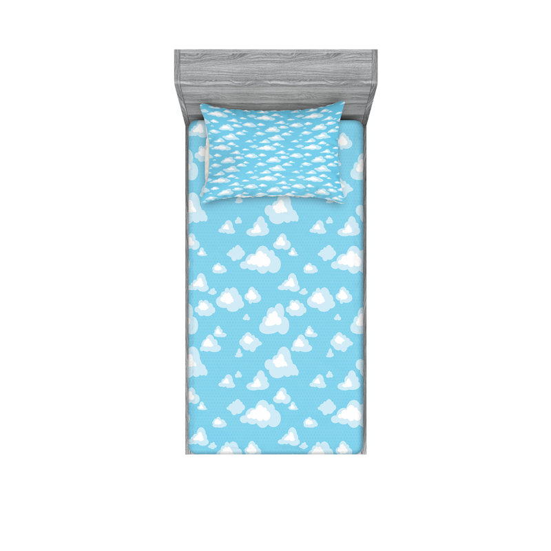 Ensemble de draps et taies décoratives bleu pâle et bleu Ambesonne, Ensemble de draps pour lit simple avec deux taies 