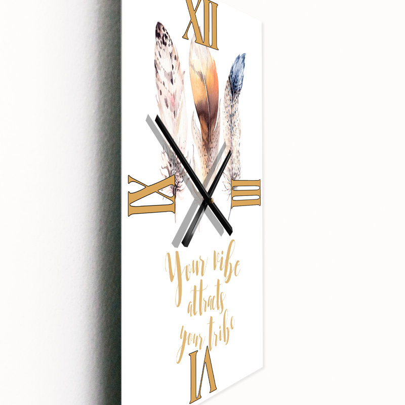 Horloge murale plume et citation, Grand