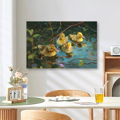 Antique Rustic Farmhouse Soft Green Duck Animal Art, Large Gallery Wrapped Canvas Wall Art Print for Living Room & Bedroom
