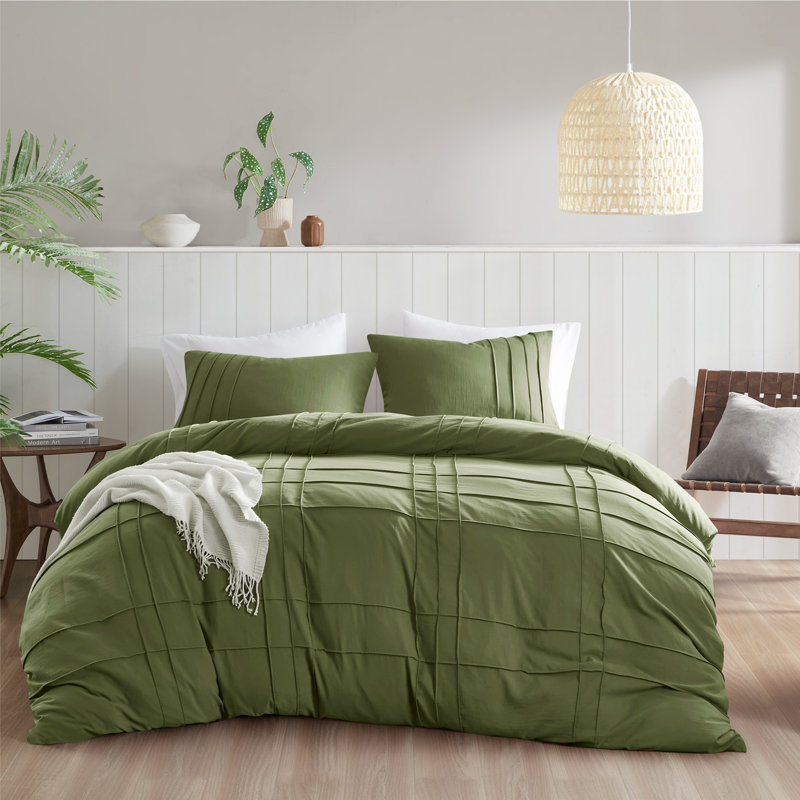 Porter Textured Duvet Cover Bedding Set, Twin/Twin XL Duvet Cover + 1 Standard Sham, Olive Green