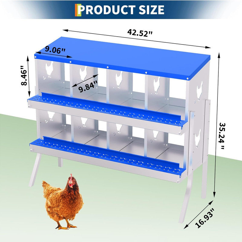Boîte de nidification pour poulets avec plateau amovible - boîtes en métal pour poules - conception escamotable des œufs, collecteur d'œufs frais de ferme fixé au mur, boîtes de perchoir pour poulaillers