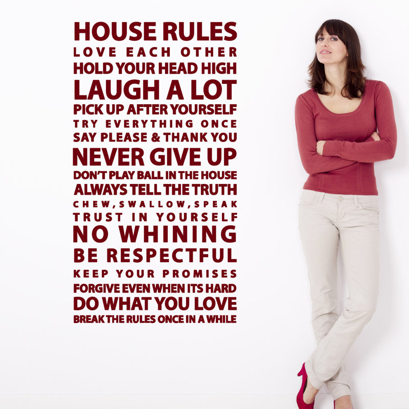Décalcomanie murale citation "house rules", Bourgogne, H 24 po x l 13 po x P 0,01 po