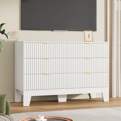 6-Drawers Dresser for Bedroom, 47" Wide Fluted Chest of Drawers with Metal Handle, Modern Wooden Dresser TV Stand, Clothes Storage Organizer Wood Closet for Hallway, Entryway