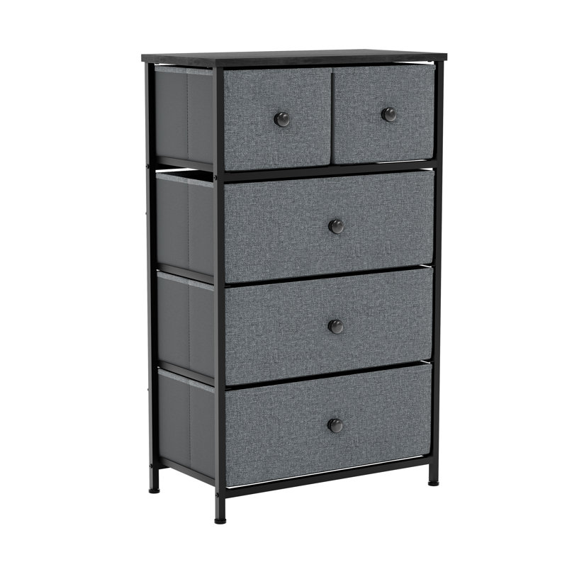 Chorley 5 Drawer Fabric Drawer Chest UKFR Certified, Grey/Black