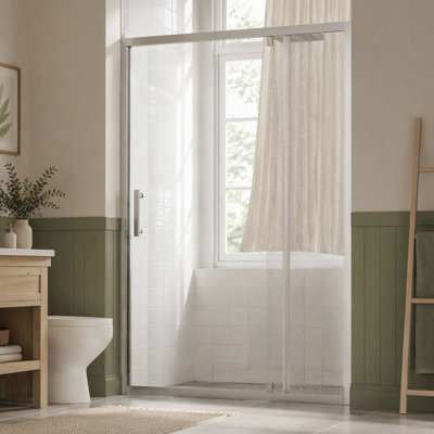 Porte de douche pivotante l 47 à 49 po x H 72 po, porte de douche en verre trempé clair de 1/4 po (6 mm) avec film d'explosion, revêtement Nano Easy-Clean, installation réversible