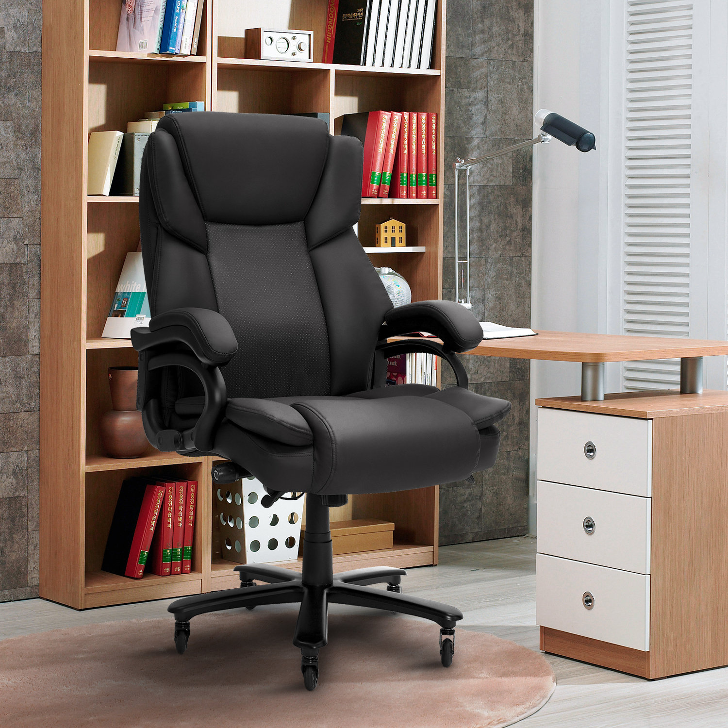 Big and Tall Office Chair 500LBS High Back Adjustable Executive Leather  Office Chair Massage Thickening Padded Cushion Leather Chair All Day  Comfort