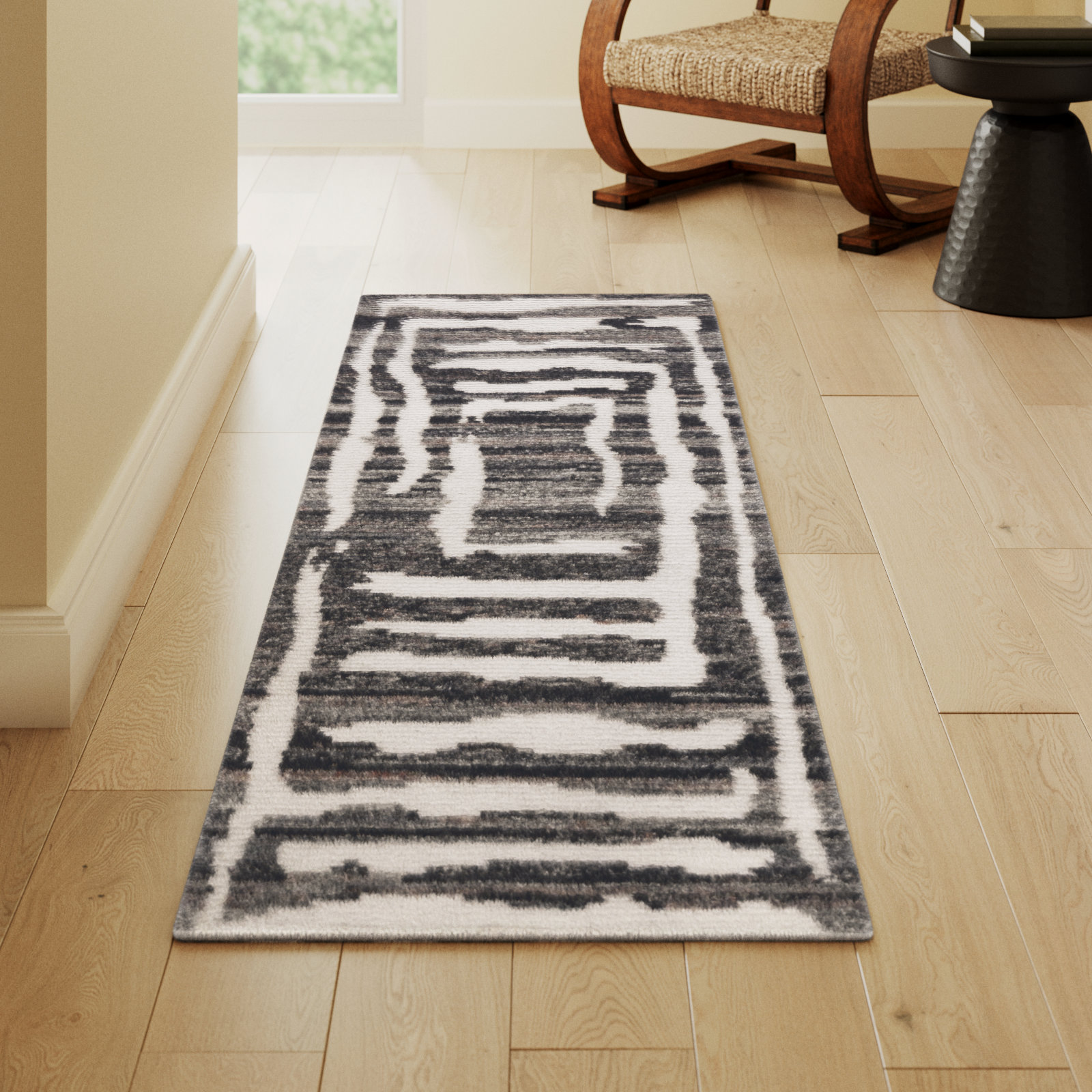 Kass Handmade Wool Ivory/Charcoal Rug, Runner 2'3" x 8'