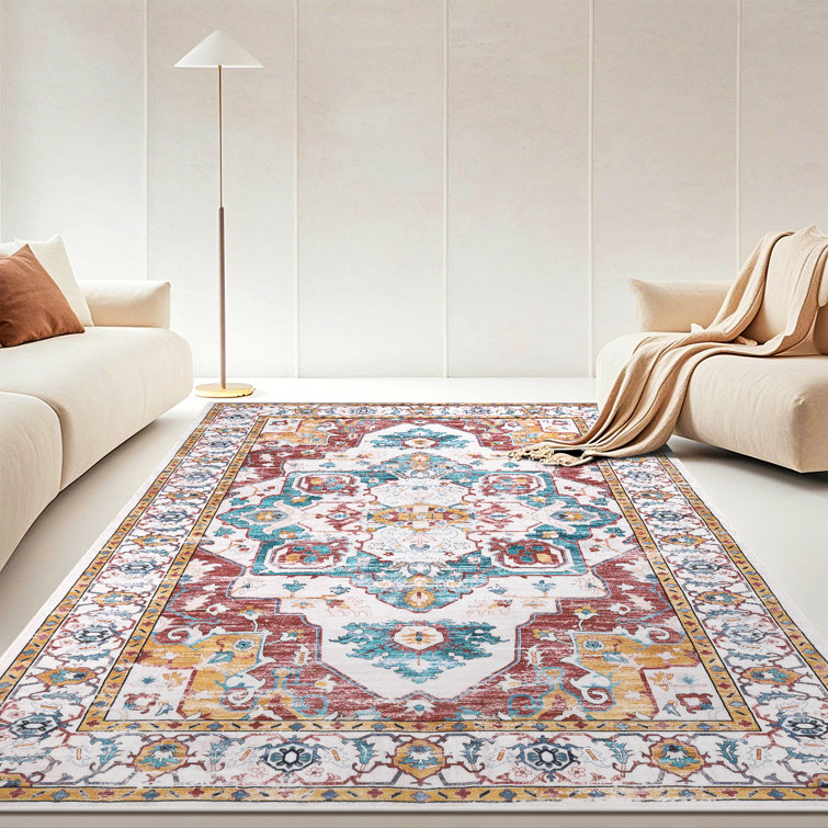 Non-Slip Machine Washable Oriental Area Rug Red/Teal