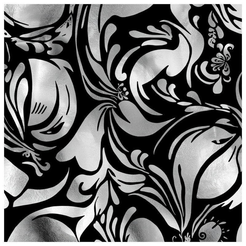 Silver Black Floral Comforter, Twin Extra Long