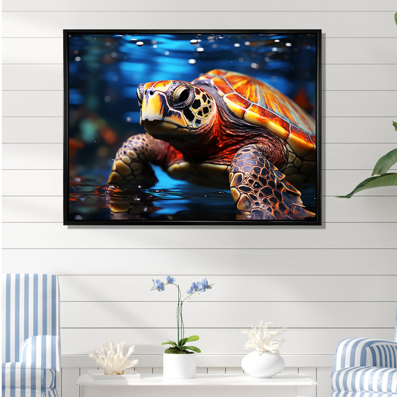 «Abstract Aquatic Journey I», reproduction sur toile, Cadre flottant noir, H 16 po x l 32 po x P 1 po