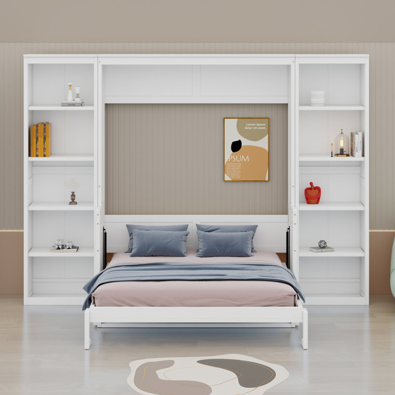 Lit escamotable peu encombrant avec bureau et tablettes, Grand lit