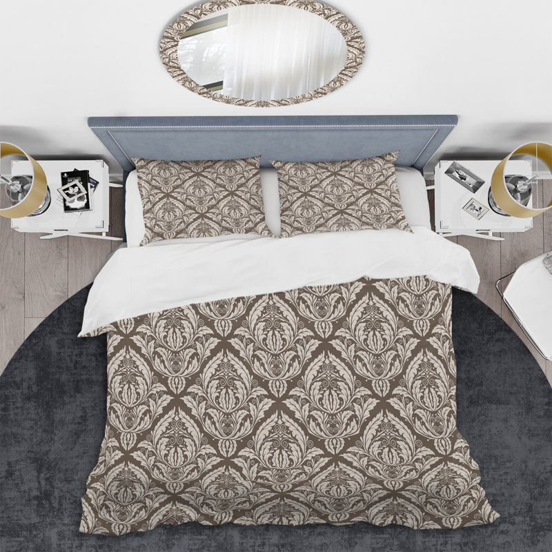 Damas brun - ensemble de housse de couette abstrait - microfibre de polyester