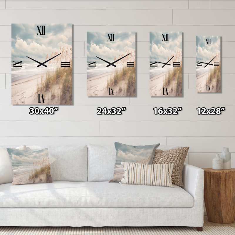 Beach Grass Landscape IV - Très grandes horloges murales nautiques et de plage, H 32 po x l 24 po x P 1 po