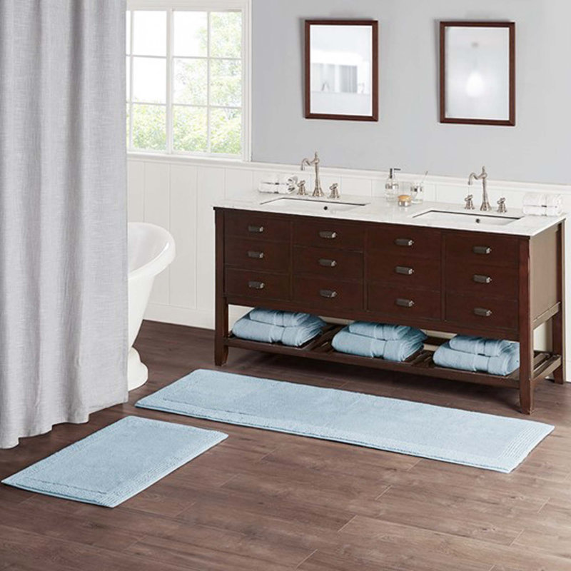Berges 3000 GSM Reversible Cotton Bath Rug - Heavyweight Hotel Plush, 0.75" High Pile, Machine Washable Bath Mat for Luxury Bathroom 