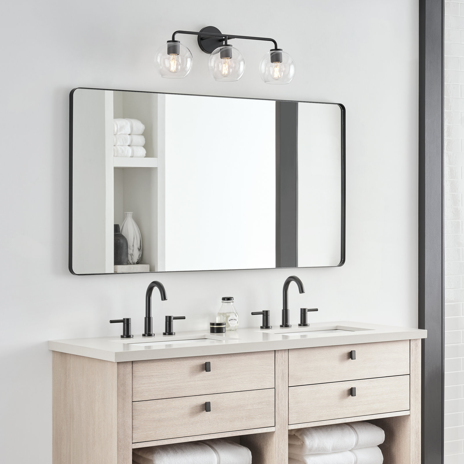 Childerley 3-Light Dimmable Vanity Light, Midnight Black, Clear