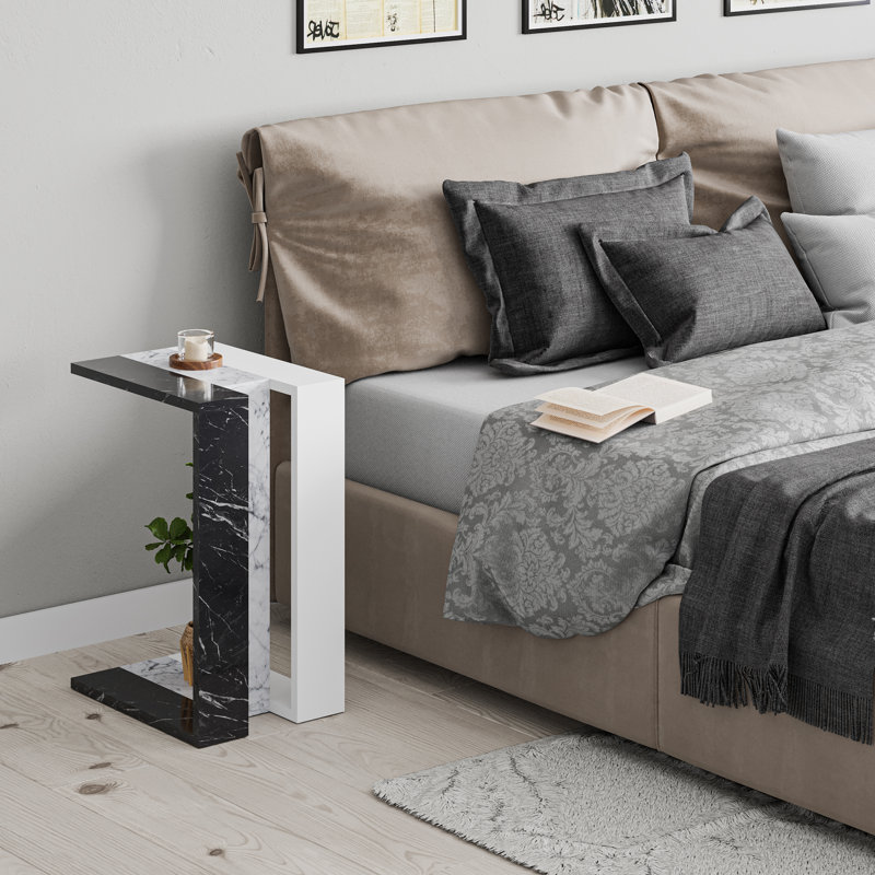 End Table, Black Marble/White Marble/White