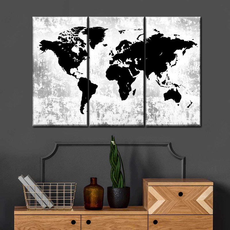 Silhouette World Map Multi Piece Canvas Print, H 28 po x l 45 po x P 1 po