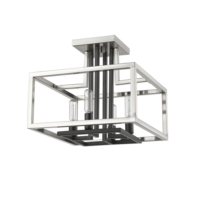 Plafonnier semi-encastré rectangulaire à 4 lumières 12 po Bedworth, Nickel brossé / noir