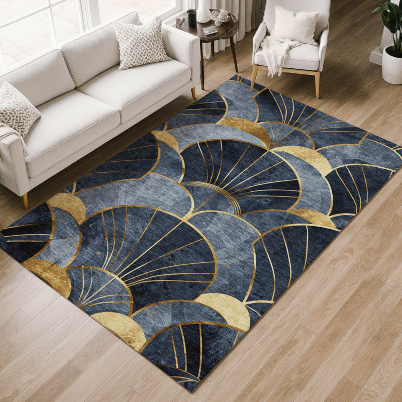 Premium Machine Washable Mayfield AMF2221 floral Rug, 8' x 10', Navy